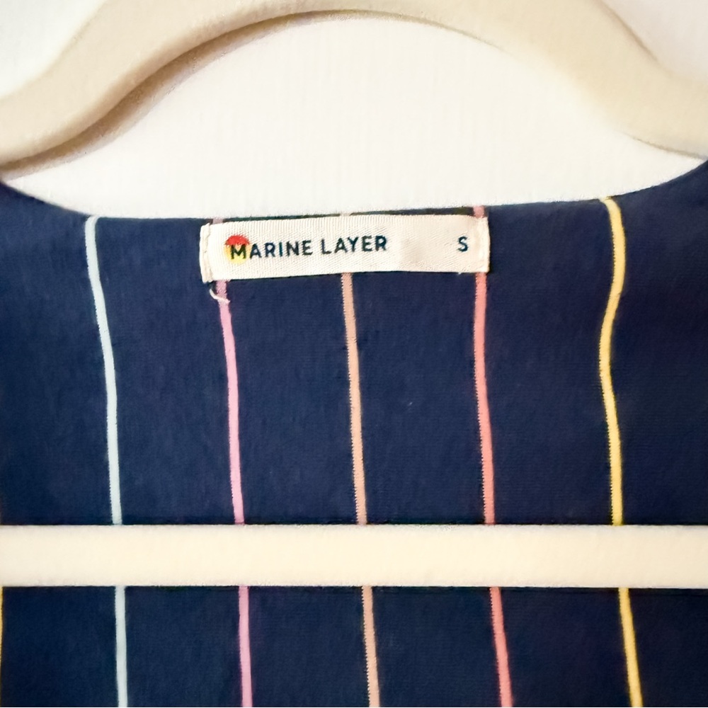 Marine Layer Roxanne Dress Navy Rainbow Stripe Size Small - Picture 3 of 6